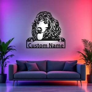 Custom Poodle Metal Wall Art With LED Light, Personalized Poodle Name Sign Decoration For Dog Room, Poodle Metal LED Decor, Custom Poodle