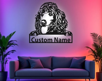 LEDライト付きカスタムプードルメタルウォールアート、犬部屋用のパーソナライズされたプードルの名前サインデコレーション、プードルメタルLEDデコレーション、カスタムプードル