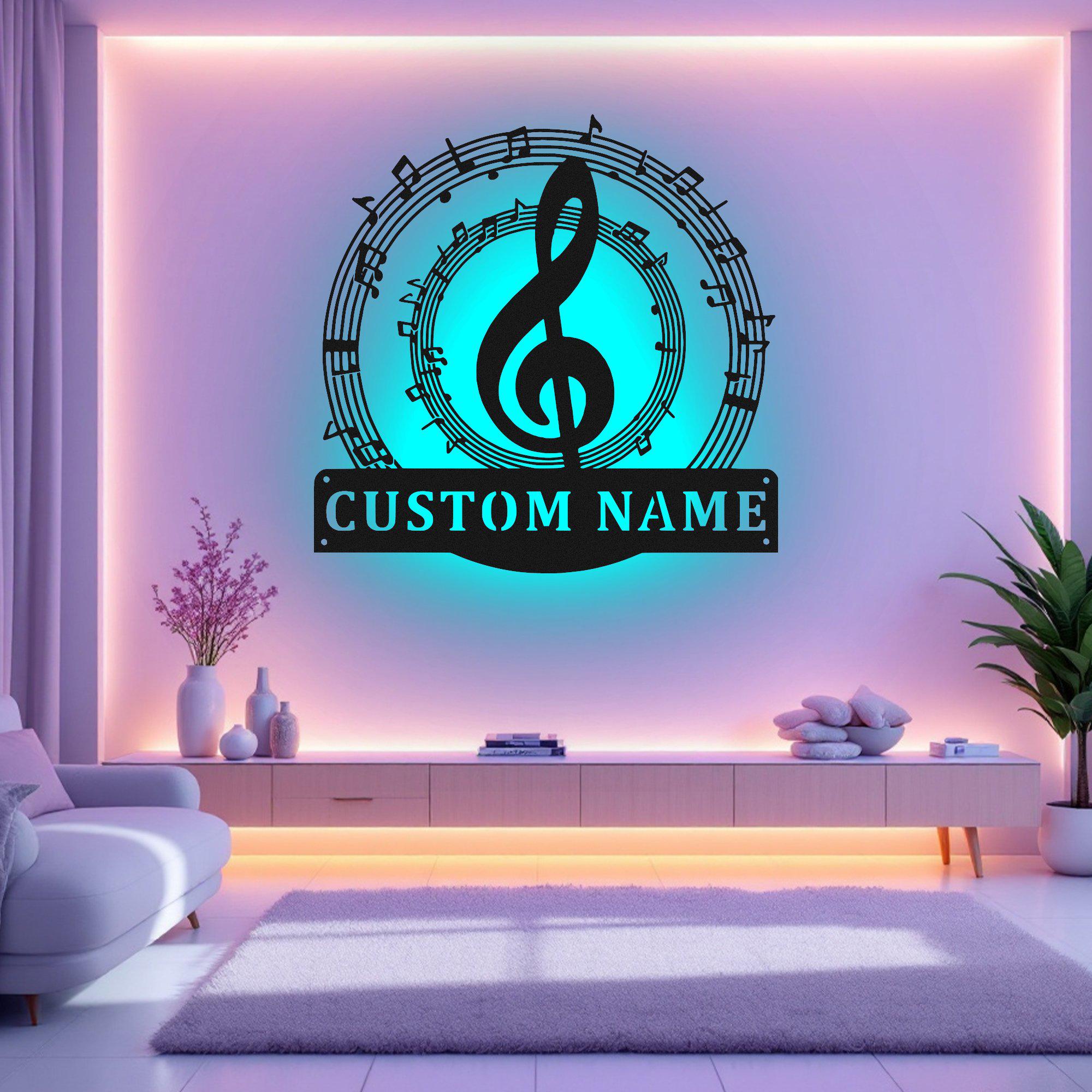 Custom Music Notes Metal Wall Art, Personalized Music Teacher Name