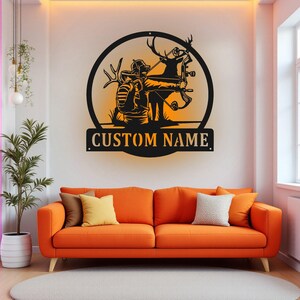 Custom Bow Hunter Metal Sign With LED Light, Personalized Bow Hunter Name Sign Decoration For Room, Bow Hunter Metal LED Decor, Bow Hunter