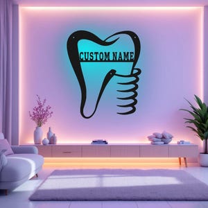Custom Dental Office Metal Wall Art With LED Light, Personalized Dentist Office Name Sign Decoration For Room, Dentist Metal LED Decor