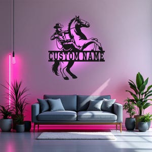 Custom Cowboy Metal Wall Art With LED Light, Personalized Cowboy Name Sign Decoration For Room, Cowboy Metal LED Decor, Custom Cowboy Sign