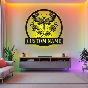 Custom Dragonfly Metal Sign With LED Light , Personalized Dragonfly Name Sign Decoration For Room, Dragonfly Metal LED Decor, Dragonfly Sign