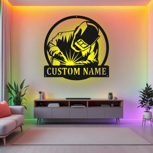Custom Welder Metal Sign With LED Light, Personalized Welder Name Sign Decoration For Room, Tree Welder Metal LED Decor, Welder Name Sign