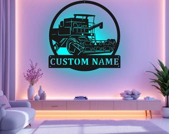 Custom Combine Harvester Metal Wall Art With LED Light, Personalized Combine Harvester Name Sign Decoration For Room,Combine Harvester Decor