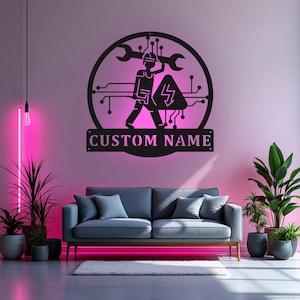 Custom Electrical Engineering Metal Wall Art With LED Light, Personalized Electrical Engineering Name Sign Decoration For Living Room