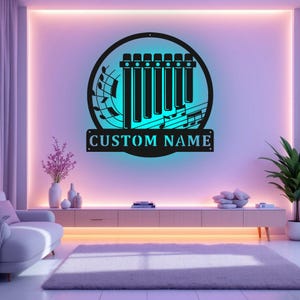 Custom Pan Flute Musical instrument Metal Wall Art With LED Light, Personalized Pan Flute Teacher Name Sign Decoration For Room, Pan Flute