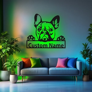 Custom French Bulldog Metal Wall Art With LED Light, Personalized French Bulldog Name Sign Decoration For Dog Room, French Bulldog LED Decor