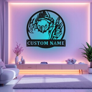 Custom US Eagle Electrician Metal Wall Art With LED Light, Personalized Electrician Name Sign Decoration For Room,Electrical Metal LED Decor