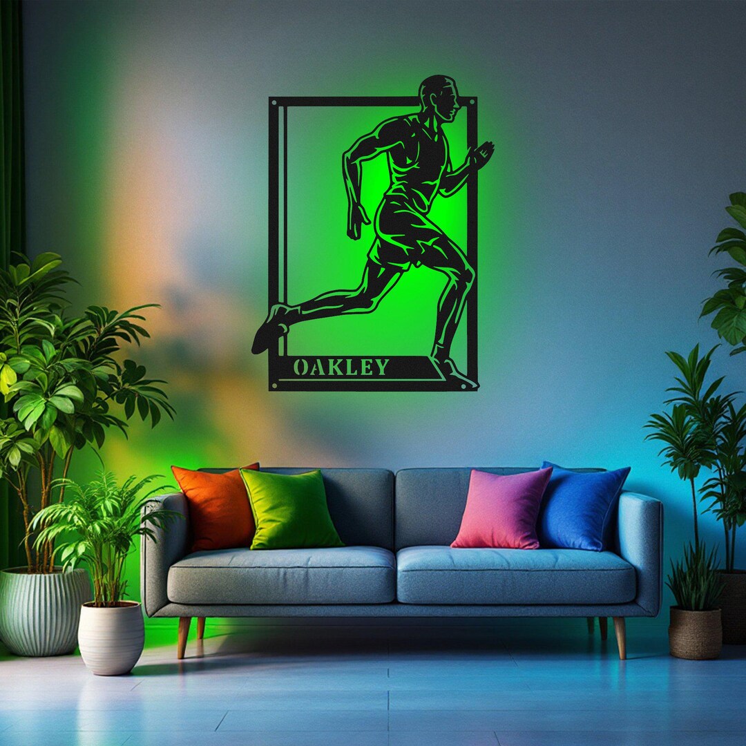 Custom Male Running Signage Metal Wall Art With LED Light, Personalized ...