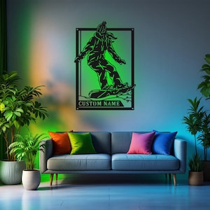 Aangepaste vrouwelijke skateboarden bewegwijzering metalen bord met led-licht, gepersonaliseerde skateboarder naambord decoratie, skateboarden metalen led-decor