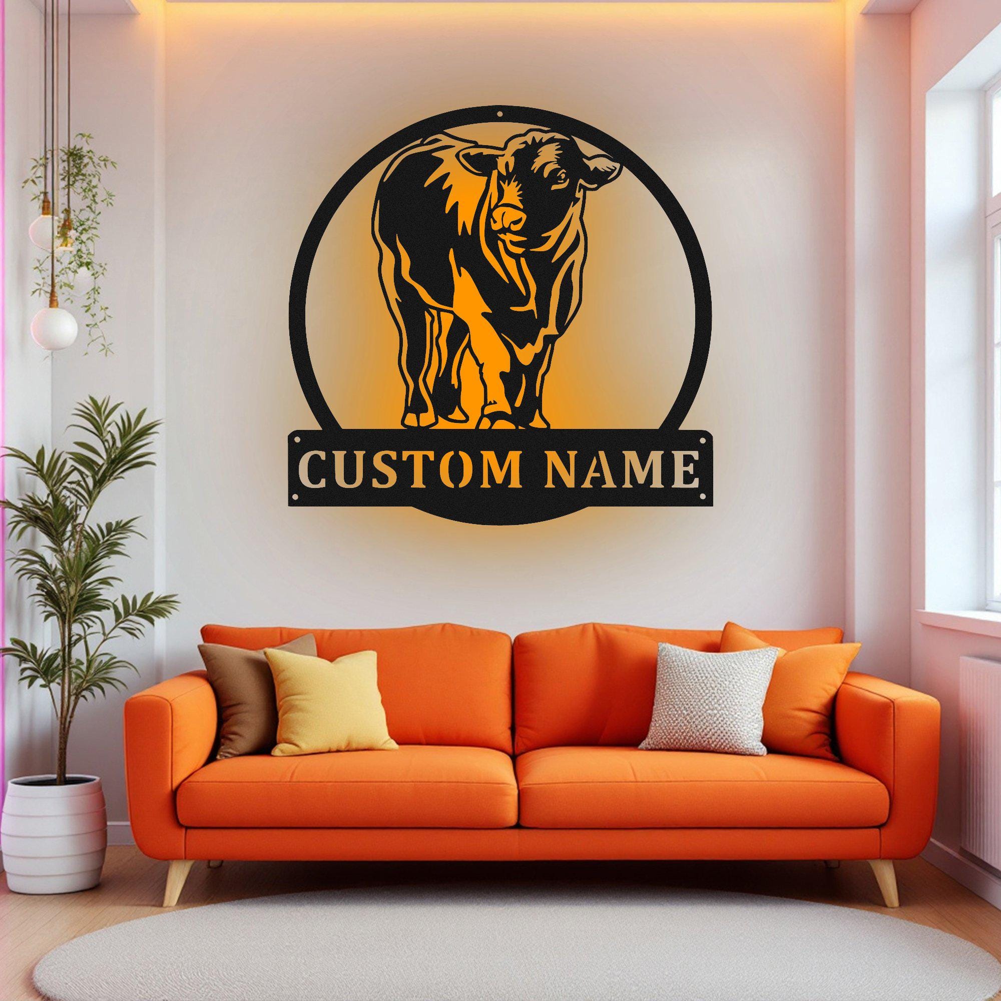 Custom Black Angus Bull Metal Wall Art With LED Light, Personalized ...