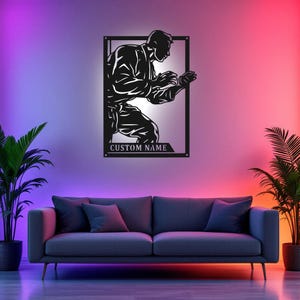 Custom Male Jiu Jitsu Signage Metal Wall Art With LED Light, Personalized Jiu Jitsu Player Name Sign Decoration, Jiu Jitsu Metal LED Decor