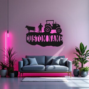 Custom Farming Metal Wall Art With LED Light, Personalized Farmer Name Sign Decoration For Room, Farming Metal LED Decor, Custom Farmer