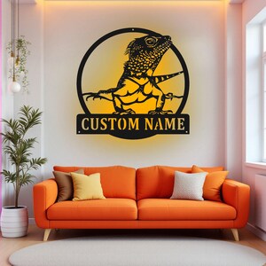 Custom Bearded Dragon Metal Wall Art With LED Light, Personalized Bearded Dragon Name Sign Decoration For Room, Bearded Dragon LED Decor