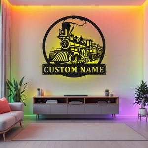 Custom Train Metal Wall Art With LED Light, Personalized Train Name Sign Decoration For Room, Train Metal LED Decor, Custom Train, Train