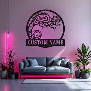 Custom Chameleon Metal Wall Art With LED Light, Personalized Chameleon Name Sign Decoration For Room, Chameleon Metal LED Decor, Chameleon