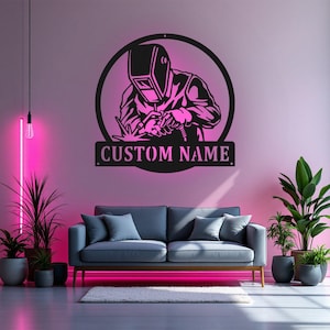 Custom Welder Metal Sign With LED Light, Personalized Welder Name Sign Decoration For Room, Tree Welder Metal LED Decor, Welder Name Sign