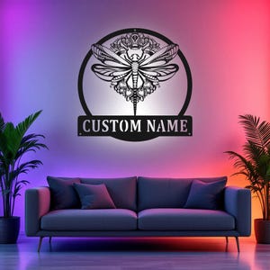Custom Dragonfly Metal Sign With LED Light , Personalized Dragonfly Name Sign Decoration For Room, Dragonfly Metal LED Decor, Dragonfly Sign