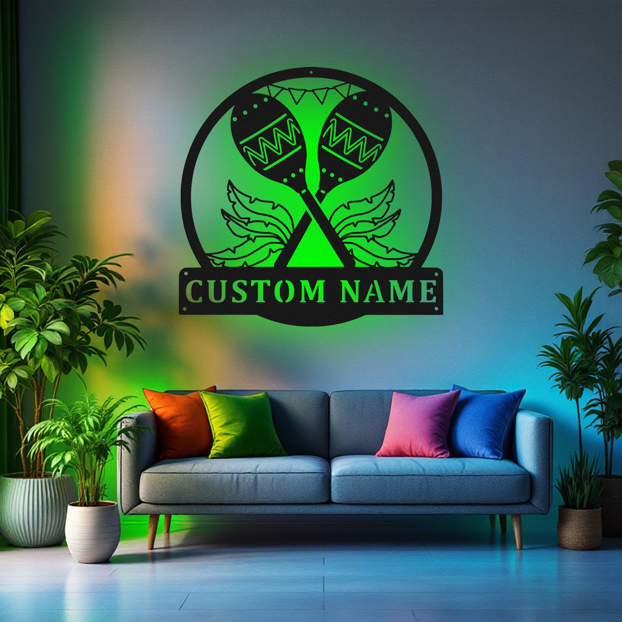 Custom Maracas Metal Wall Art With LED Light, Personalized Maracas ...