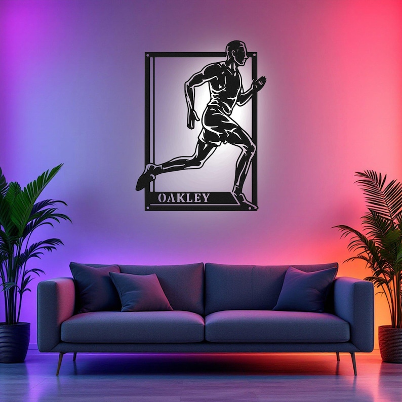 Custom Male Running Signage Metal Wall Art With LED Light, Personalized ...