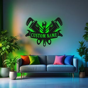 Custom Plumber Metal Wall Art With LED Light, Personalized Plumber Name Sign Decoration For Room, Plumber Metal Home Decor, Custom Plumber