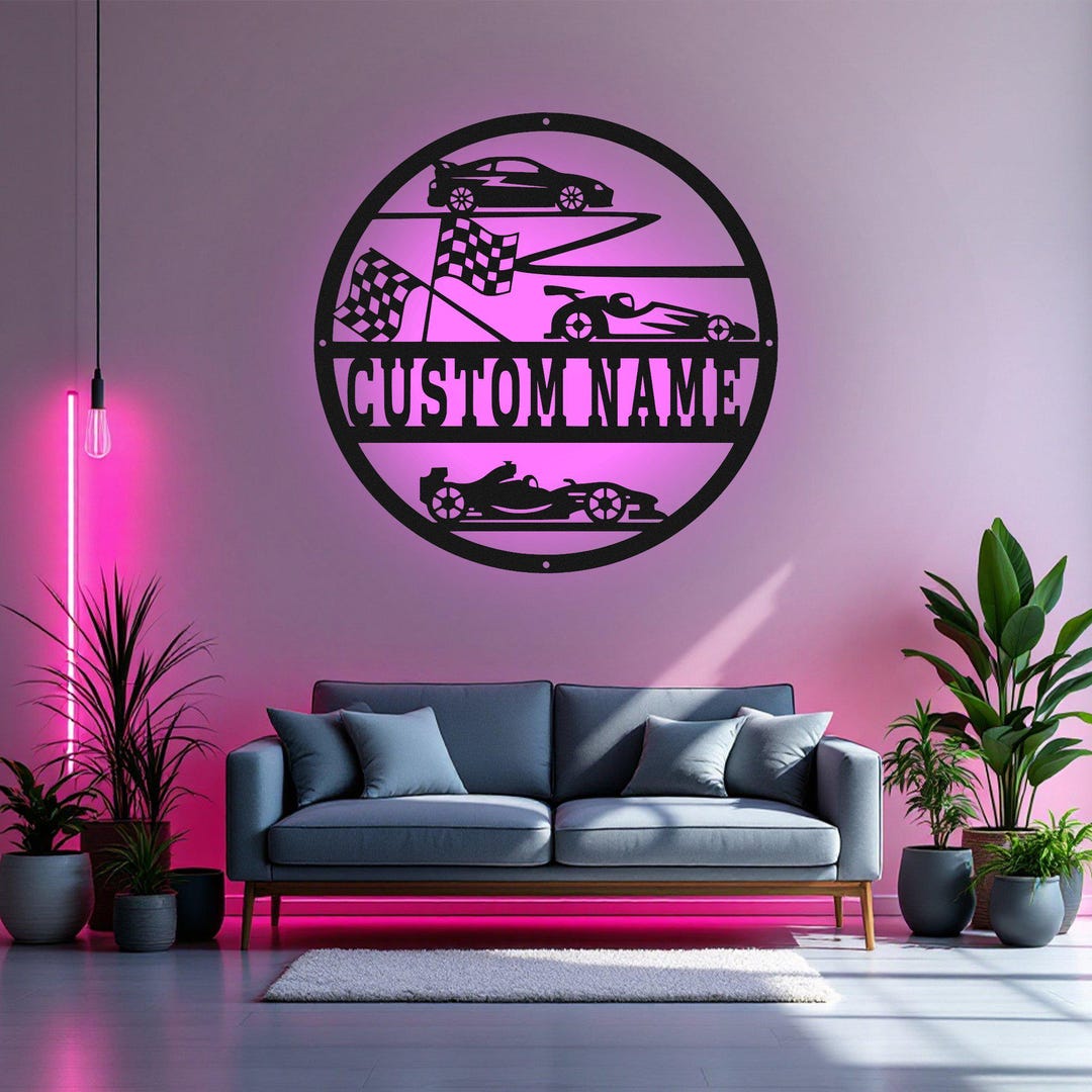 Custom Racing Car Metal Wall Art With LED Light, Personalized Racer ...