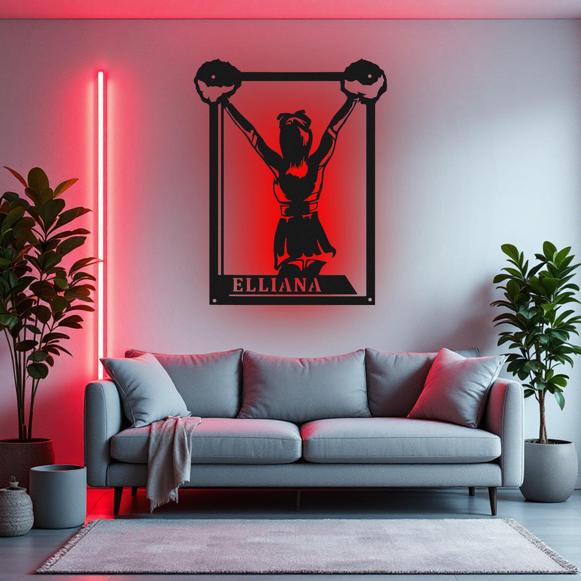 Targa LED Personalizzata Per Cheerleader, Nome Personalizzabile, 16 Colori Con Telecomando, Lampada Da Parete In Metallo, Dimensioni A Scelta (20-35 Cm)