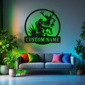 Custom Bow Hunter Metal Sign With LED Light, Personalized Bow Hunter Name Sign Decoration For Room, Bow Hunter Metal LED Decor, Bow Hunter