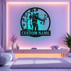 Custom Bow Hunter Metal Sign With LED Light, Personalized Bow Hunter Name Sign Decoration For Room, Bow Hunter Metal LED Decor, Bow Hunter