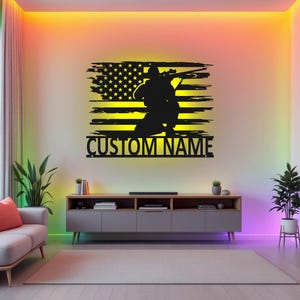 Custom US Soldier Veteran Metal Wall Art With LED Light, Personalized Soldier Name Sign Decoration For Room, Soldier Veteran Metal LED Decor