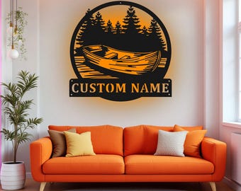 Custom Kayak Canoe Boat Metal Wall Art With LED Light, Personalized Kayaker Name Sign Decoration For Room, Kayaking Metal Home Decor