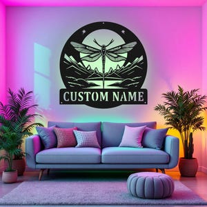 Custom Dragonfly Metal Sign With LED Light , Personalized Dragonfly Name Sign Decoration For Room, Dragonfly Metal LED Decor, Dragonfly Sign