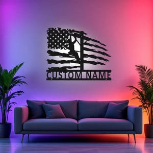 Custom US Lineman Metal Wall Art With LED Light, Personalized Lineman Name Sign Decoration For Room, Lineman Metal LED Decor, Custom Lineman