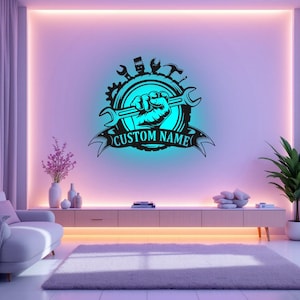 Custom Wrench Mechanic Metal Wall Art With LED Light, Personalized Mechanic Name Sign Decoration For Room, Mechanic Metal LED Decor,Mechanic