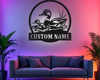 Letrero metálico de pato personalizado con luz LED, letrero con nombre de pato personalizado para decoración de habitación, decoración LED de metal de pato, letrero metálico con nombre de pato personalizado