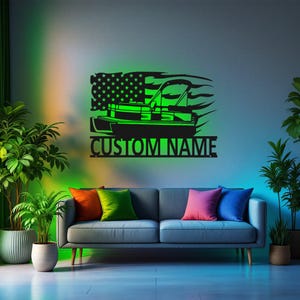 Custom US Pontoon Boat Metal Wall Art With LED Light, Personalized Pontoon Boat Name Sign Decoration For Room, Pontoon Boat Metal LED Decor