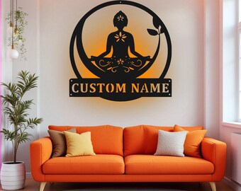 Benutzerdefinierte Buddah Metallwandkunst mit LED-Licht, personalisierte Buddah-Namensschilddekoration für Raum, Buddah-Metall-LED-Dekor, benutzerdefiniertes Buddah-Dekor
