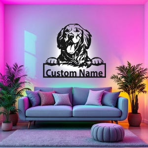 Custom Golden Retriever Metal Wall Art With LED Light, Personalized Golden Retriever Name Sign Decoration For Dog Room, Golden Retriever LED