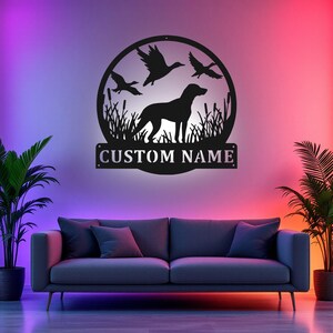 Custom Hunting Dog Metal Sign With LED Light, Personalized Dog Hunter Name Sign Decoration For Room, Hunting Dog Metal LED Decor