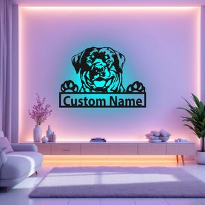 Custom Rottweiler Metal Wall Art With LED Light, Personalized Rottweiler Name Sign Decoration For Dog Room, Rottweiler Metal LED Decor