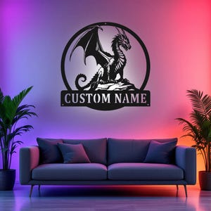 Custom Magic Dragon Metal Sign With LED Light, Personalized Dragon Name Sign Decoration For Room, Dragon Metal LED Decor, Custom Dragon Name