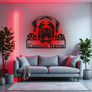 Custom English Mastiff Metal Wall Art With LED Light, Personalized English Mastiff Name Sign Decoration For Dog Room, English Mastiff Decor