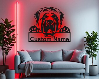 Custom English Mastiff Metal Wall Art With LED Light, Personalized English Mastiff Name Sign Decoration For Dog Room, English Mastiff Decor