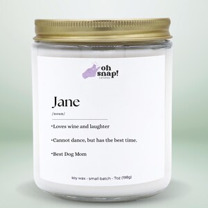 Name Definition Candle, Funny Personalized Gift, Custom Birthday Candle for Best Friend, Christmas Gift for Her, Unique Friend Candle