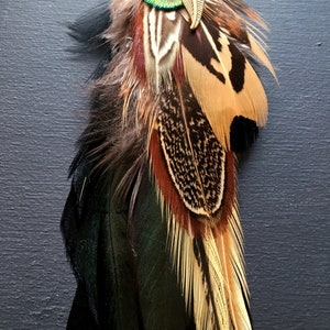 Longue boucle d'oreille unique, plumes naturelles, plume de paon, mono boucle pour homme ou femme, boucle d'oreilles plumes bohème ethnique image 8
