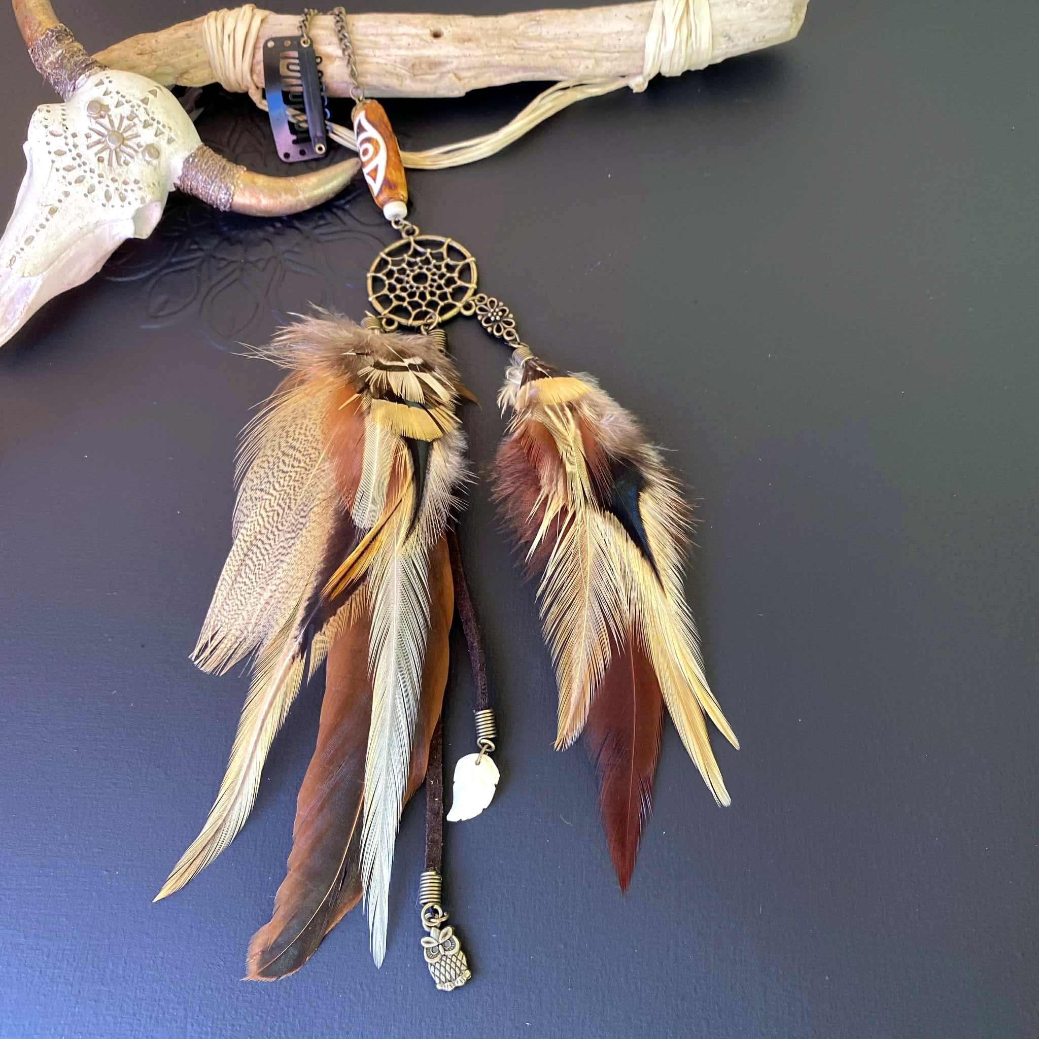 Natural Pheasant Feather Hair Jewelry, Dream Catcher 