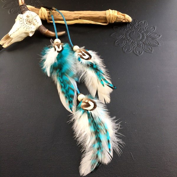 Clip d'extension de cheveux en plumes, pince cheveux en plumes, accessoire cheveux en plumes, blanc turquoise, bijoux boho, ethnique, bohème