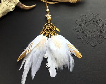 Bijoux de cheveux attrape rêves et plumes blanches, perles, coquillages, clip cheveux plumes blanches bohème boho hippie amerindien mariage