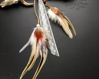 Bijoux de cheveux plumes naturelles et dentelle, perles, clip cheveux plumes, accessoire cheveux plumes, dentelle, style bohème boho chic